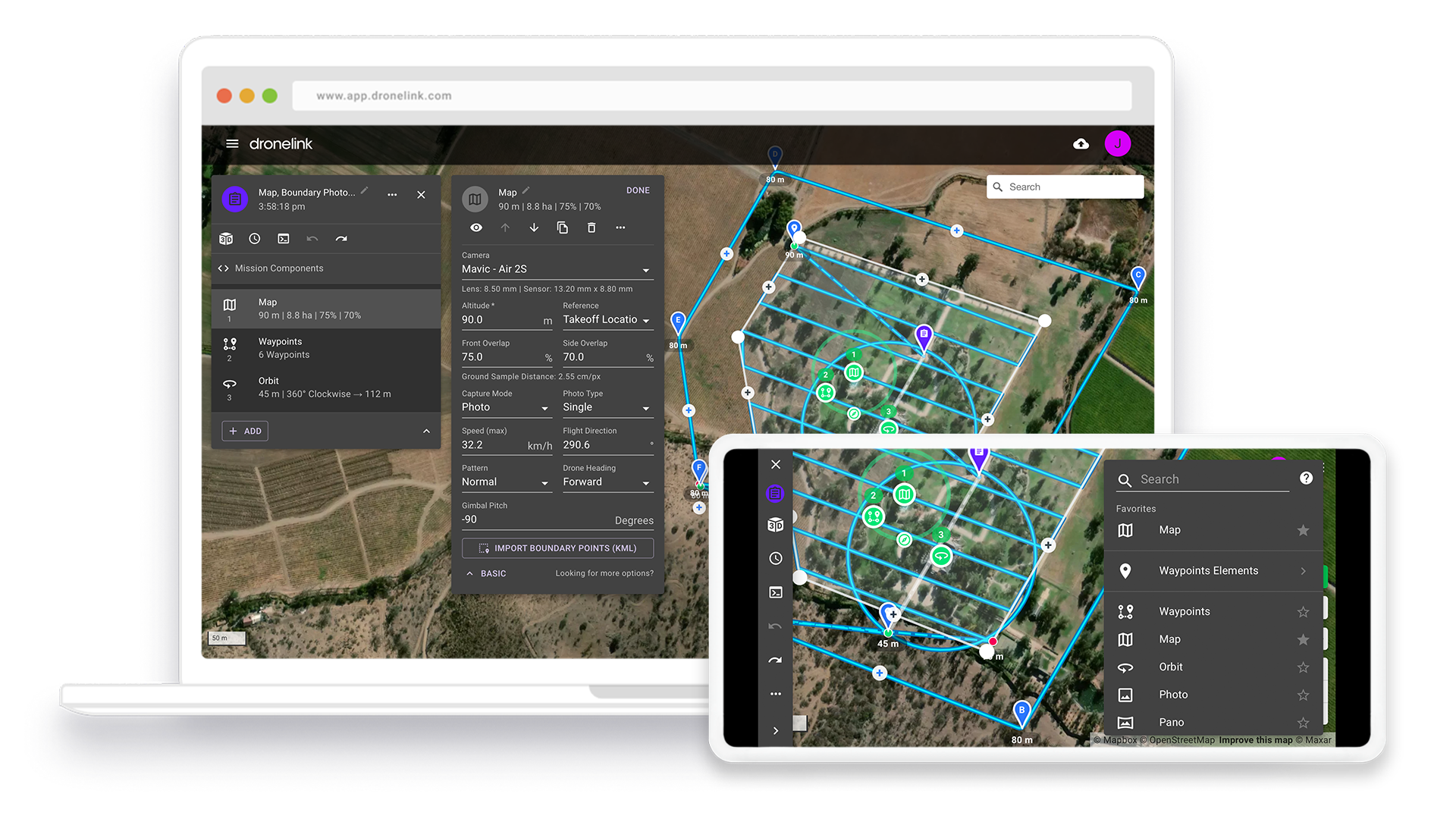 Drone flight planning and FAA permit preparation on tablet